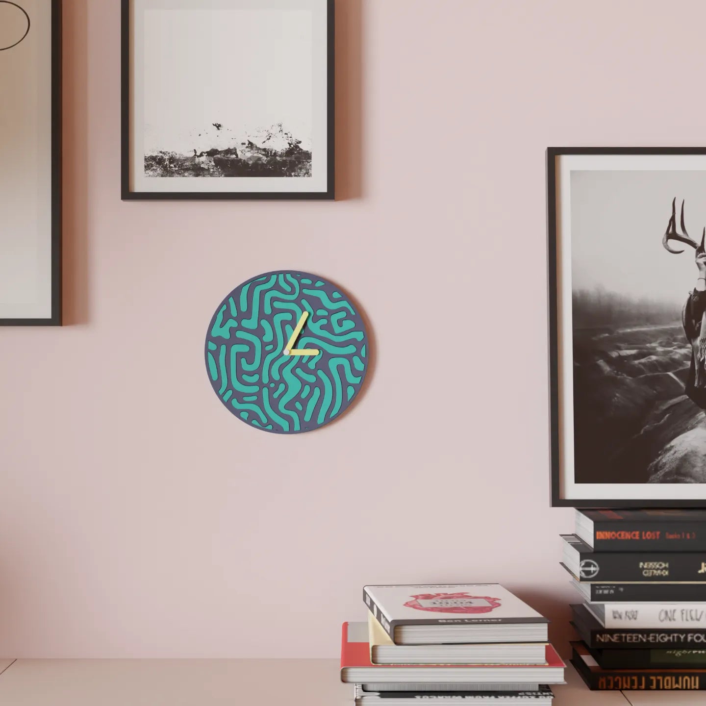 Reloj de Pared Diseño Contemporáneo - Patrón Orgánico, Arte Mural 3D Pintado a Mano, Decoración Original Salón, mecanismo silencioso.