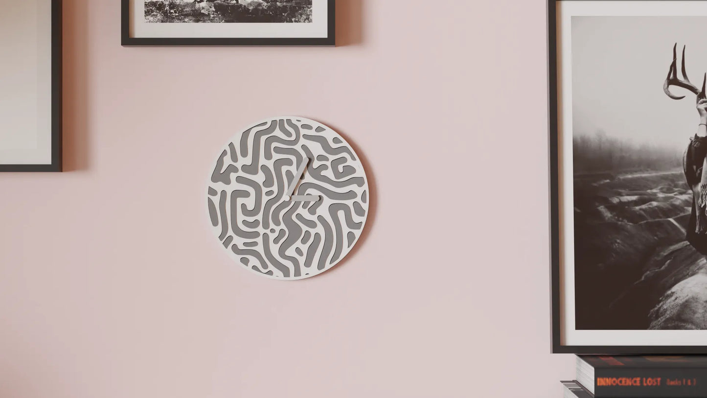 Reloj de Pared Diseño Contemporáneo - Patrón Orgánico, Arte Mural 3D Pintado a Mano, Decoración Original Salón, mecanismo silencioso.