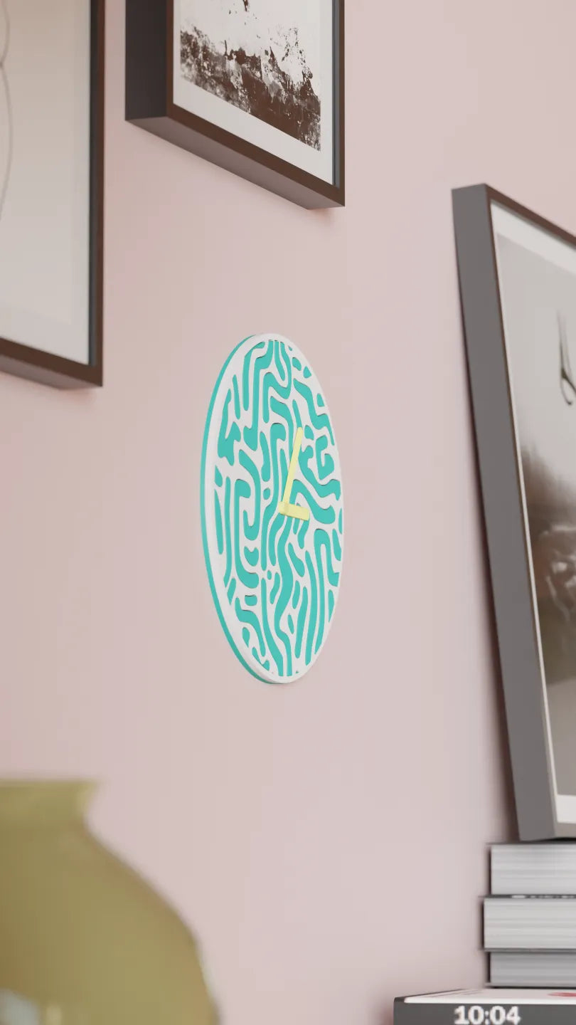 Reloj de Pared Diseño Contemporáneo - Patrón Orgánico, Arte Mural 3D Pintado a Mano, Decoración Original Salón, mecanismo silencioso.