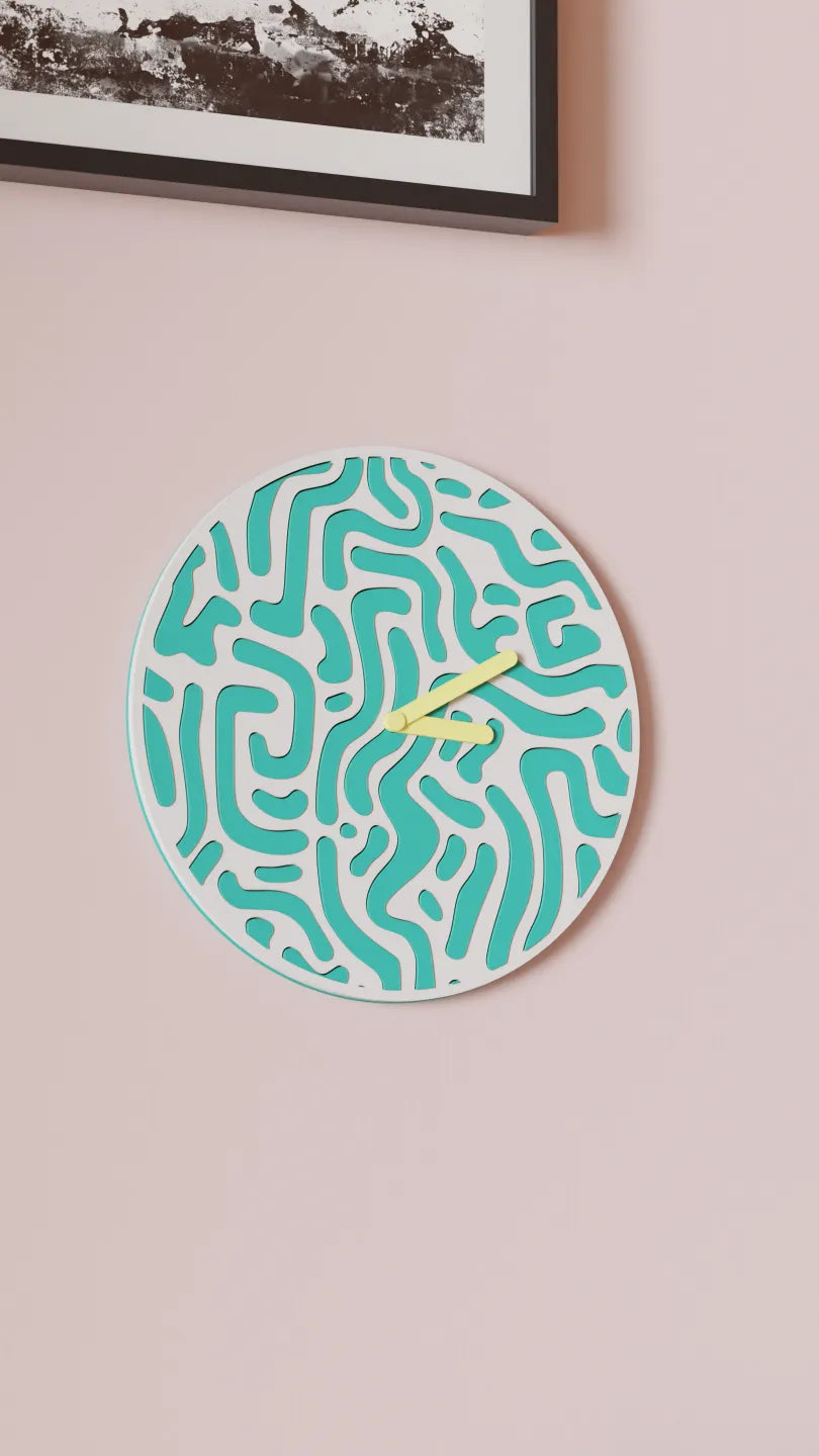 Reloj de Pared Diseño Contemporáneo - Patrón Orgánico, Arte Mural 3D Pintado a Mano, Decoración Original Salón, mecanismo silencioso.