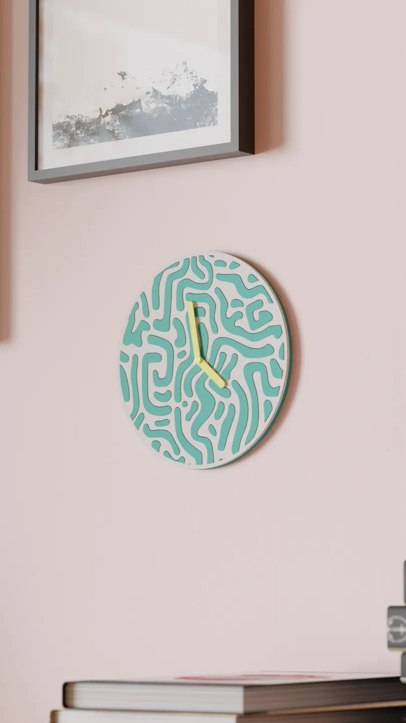 Reloj de Pared Diseño Contemporáneo - Patrón Orgánico, Arte Mural 3D Pintado a Mano, Decoración Original Salón, mecanismo silencioso.