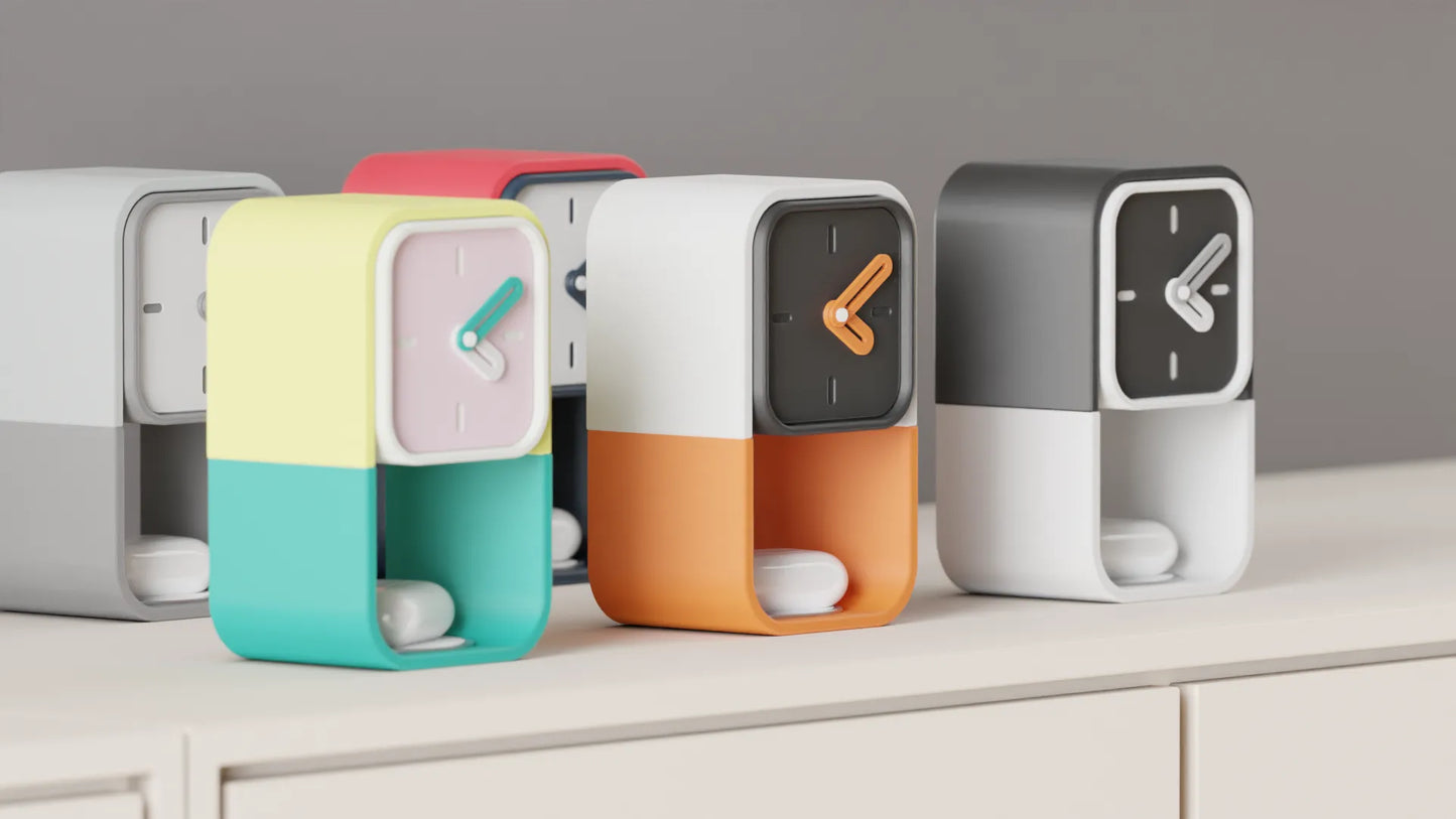 Reloj de Mesa Vertical Impreso en 3D: Diseño Moderno y Colorido con caja secreta trasera.
