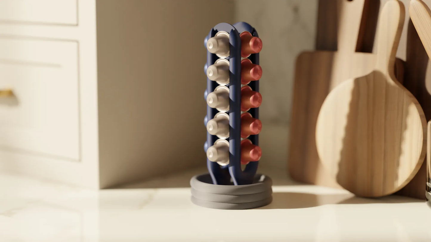 Organizador de cápsulas de café | Soporte vertical impreso en 3D para cápsulas tipo Nespresso | Accesorio moderno para cocina
