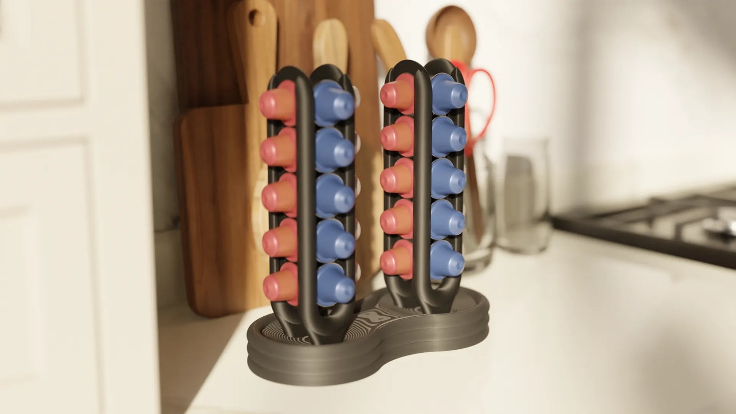 Organizador doble de cápsulas de café | Soporte vertical impreso en 3D para cápsulas tipo Nespresso | Accesorio de cocina moderno
