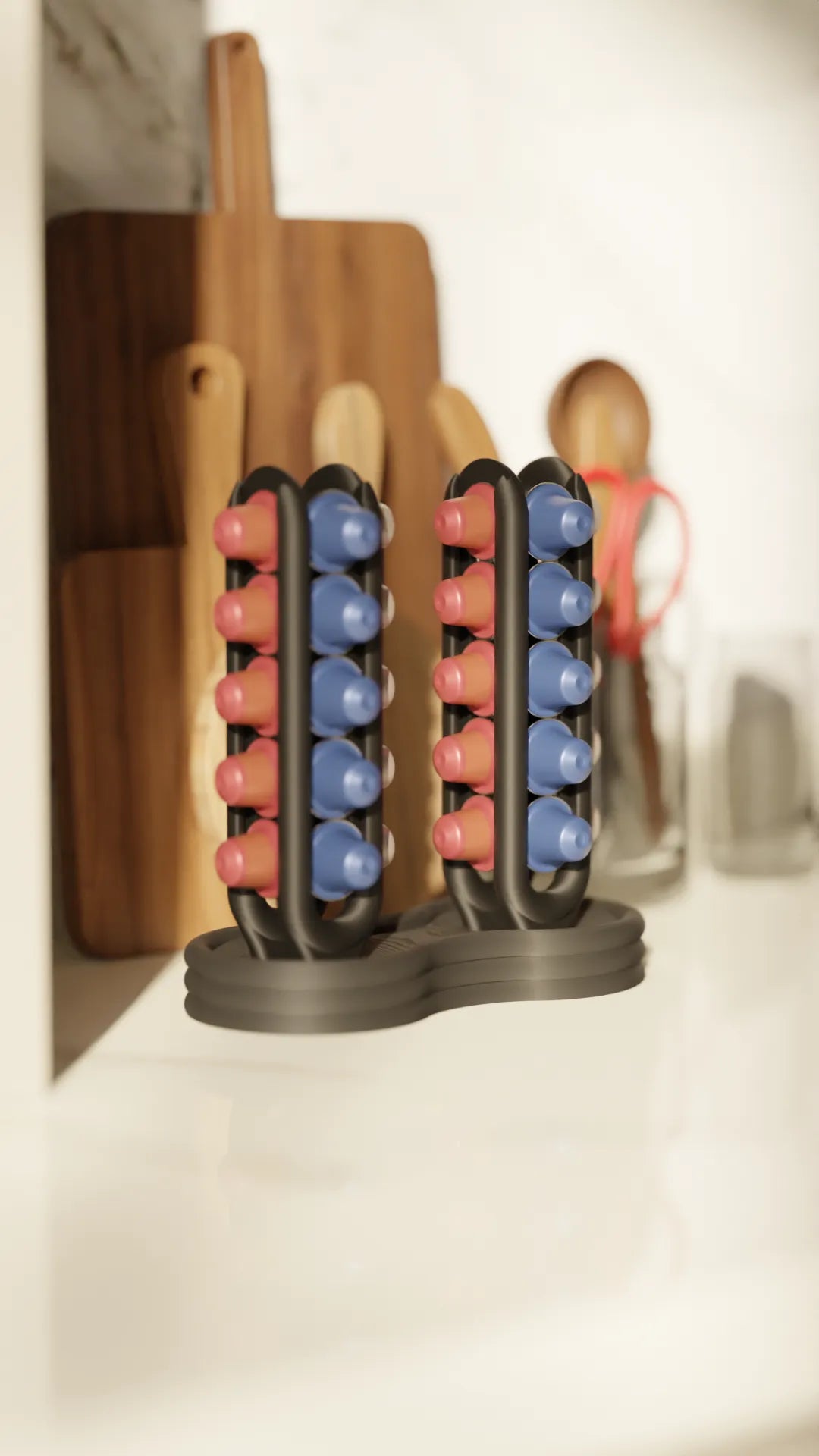 Organizador doble de cápsulas de café | Soporte vertical impreso en 3D para cápsulas tipo Nespresso | Accesorio de cocina moderno