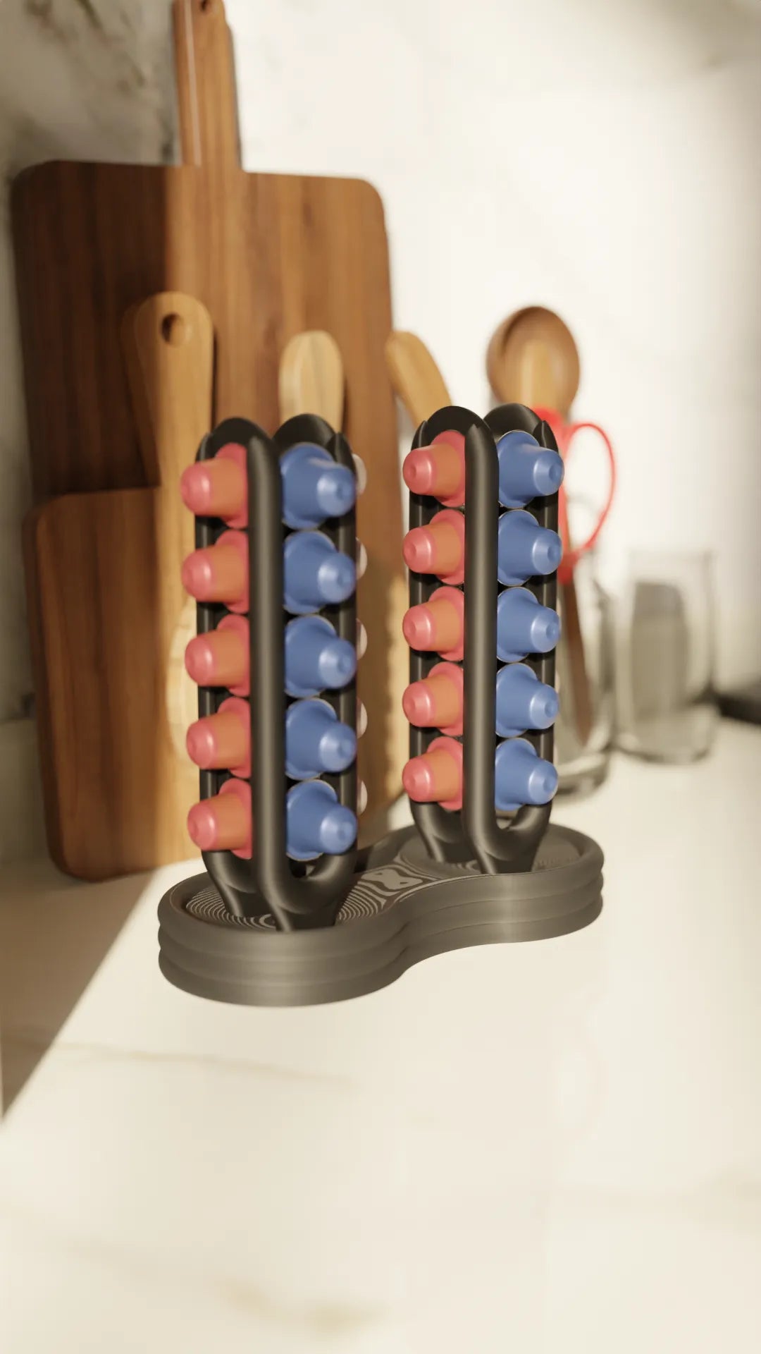 Organizador doble de cápsulas de café | Soporte vertical impreso en 3D para cápsulas tipo Nespresso | Accesorio de cocina moderno