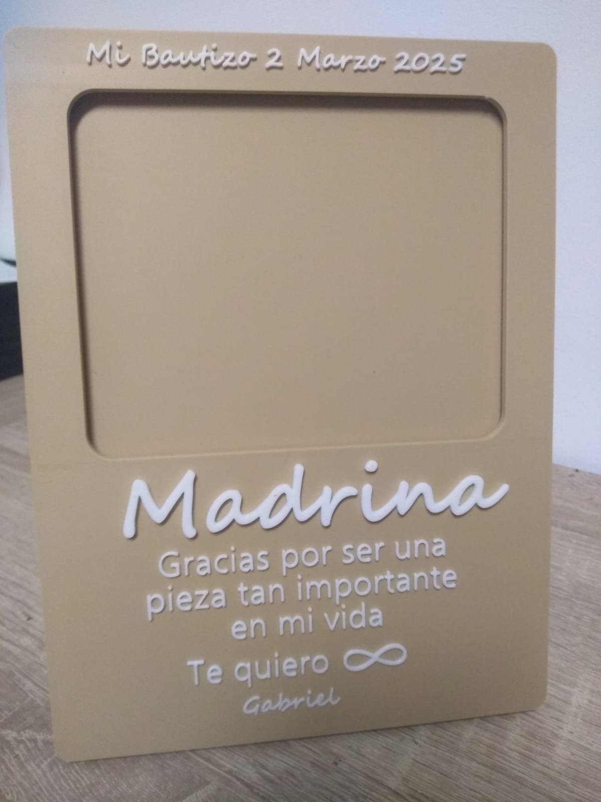 Marco para foto madrina, padrino, mamá, papá, nombres novios
