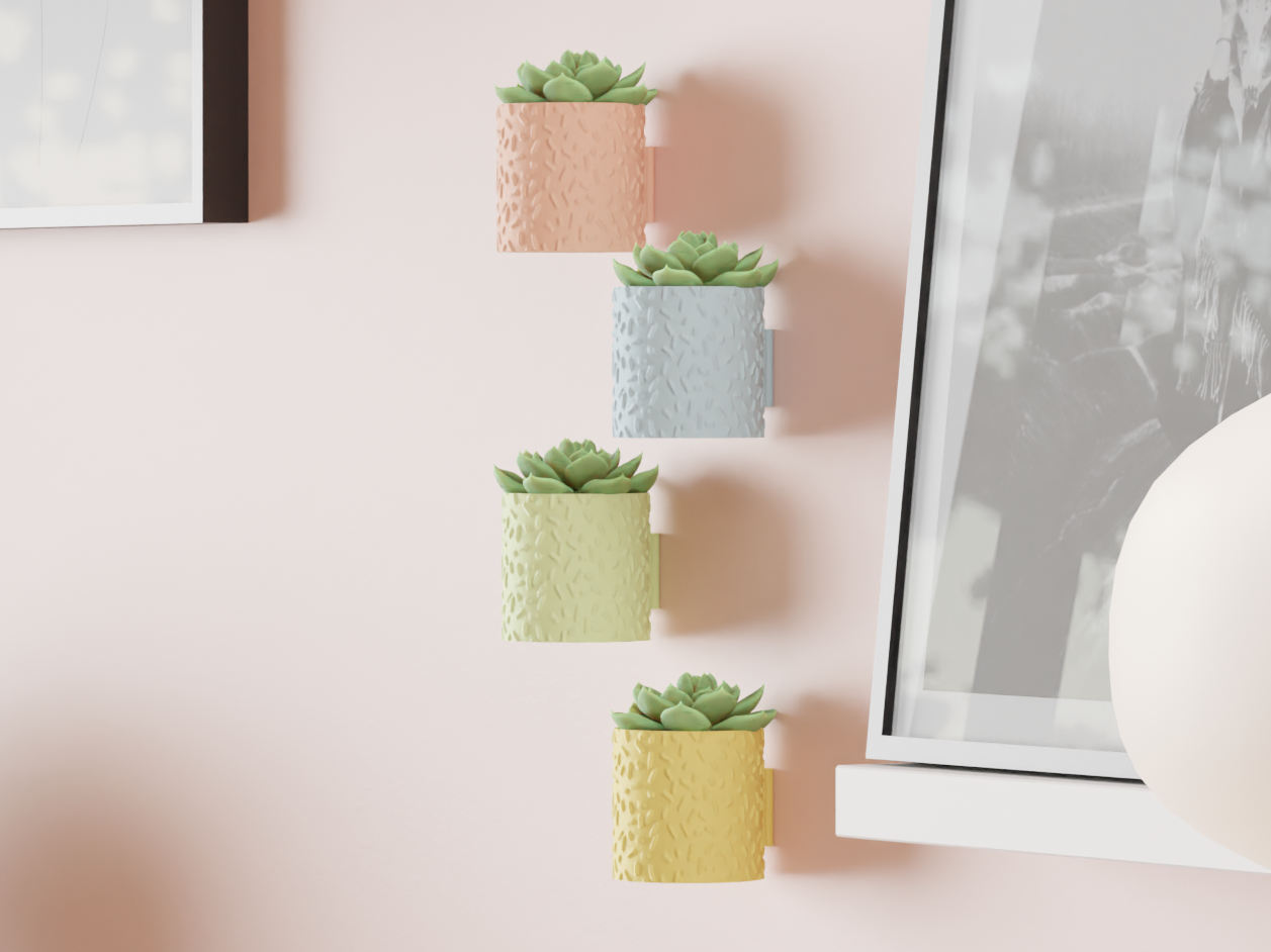 Pack de 4 Mini Maceteros de Pared - Textura de Confeti en Tonos Pastel