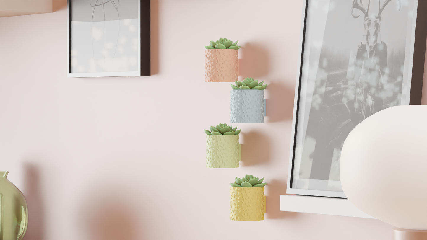 Pack de 4 Mini Maceteros de Pared - Textura de Confeti en Tonos Pastel