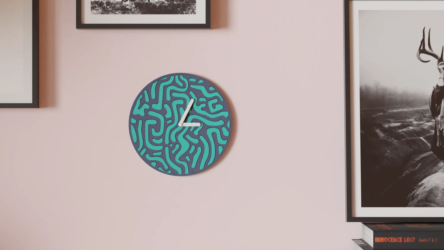 Reloj de Pared Diseño Contemporáneo - Patrón Orgánico, Arte Mural 3D Pintado a Mano, Decoración Original Salón, mecanismo silencioso.