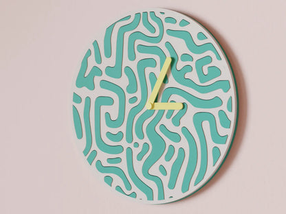 Reloj de Pared Diseño Contemporáneo - Patrón Orgánico, Arte Mural 3D Pintado a Mano, Decoración Original Salón, mecanismo silencioso.