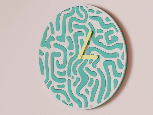 Reloj de Pared Diseño Contemporáneo - Patrón Orgánico, Arte Mural 3D Pintado a Mano, Decoración Original Salón, mecanismo silencioso.