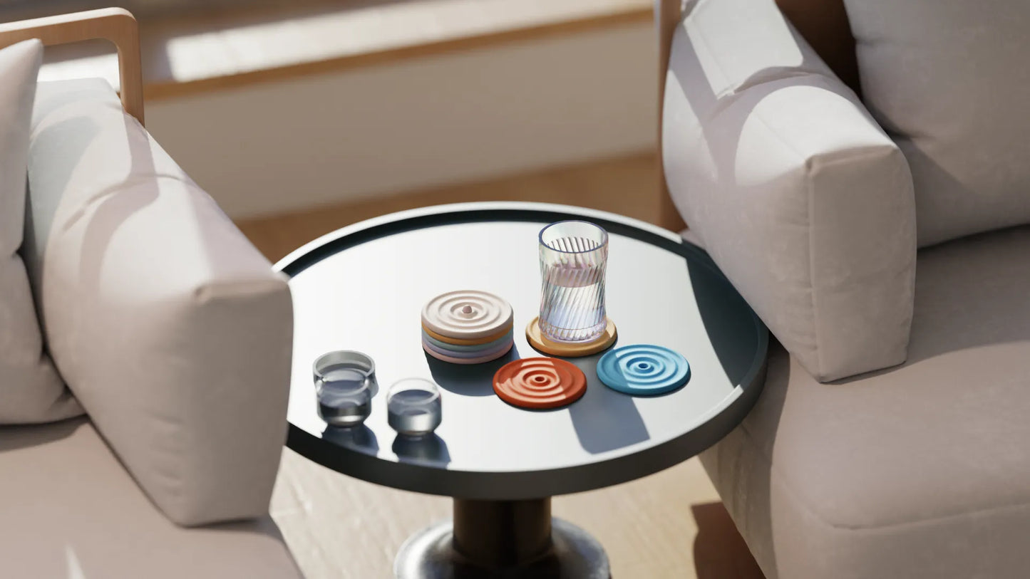 Set de Posavasos Modernos en Colores Pastel – 4 Unidades con Soporte