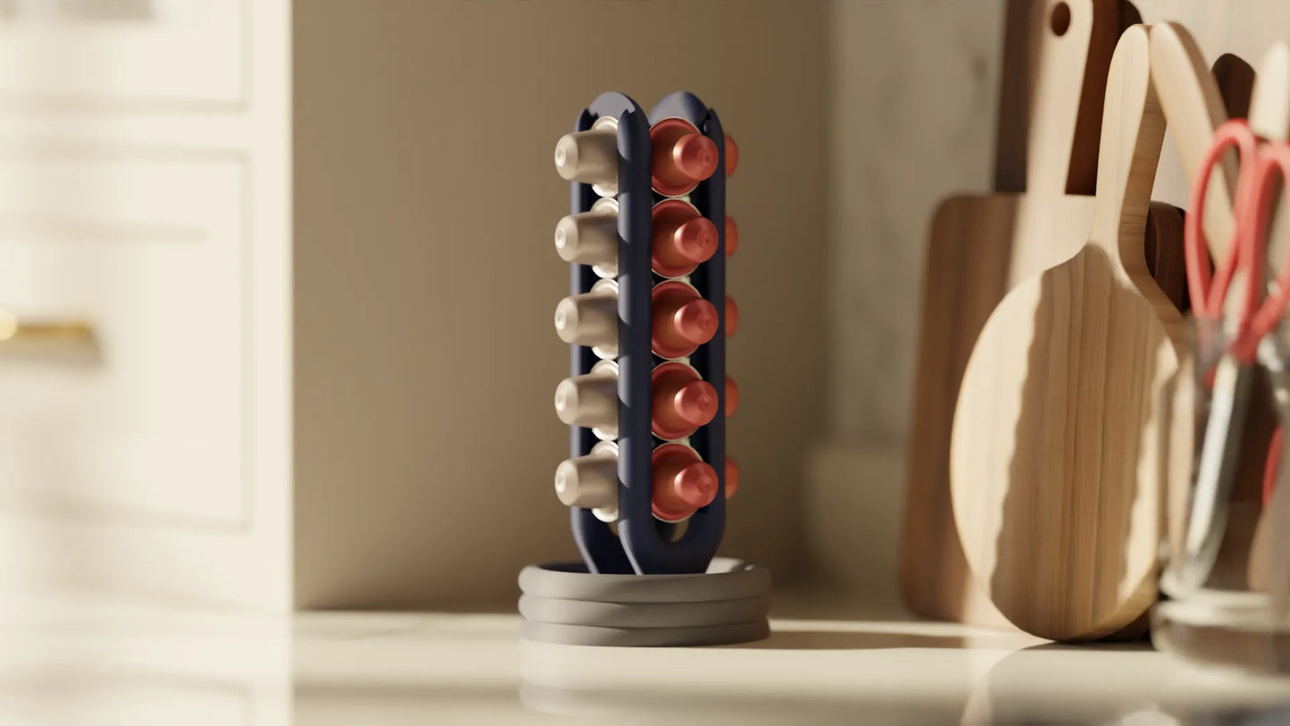 Organizador de cápsulas de café | Soporte vertical impreso en 3D para cápsulas tipo Nespresso | Accesorio moderno para cocina