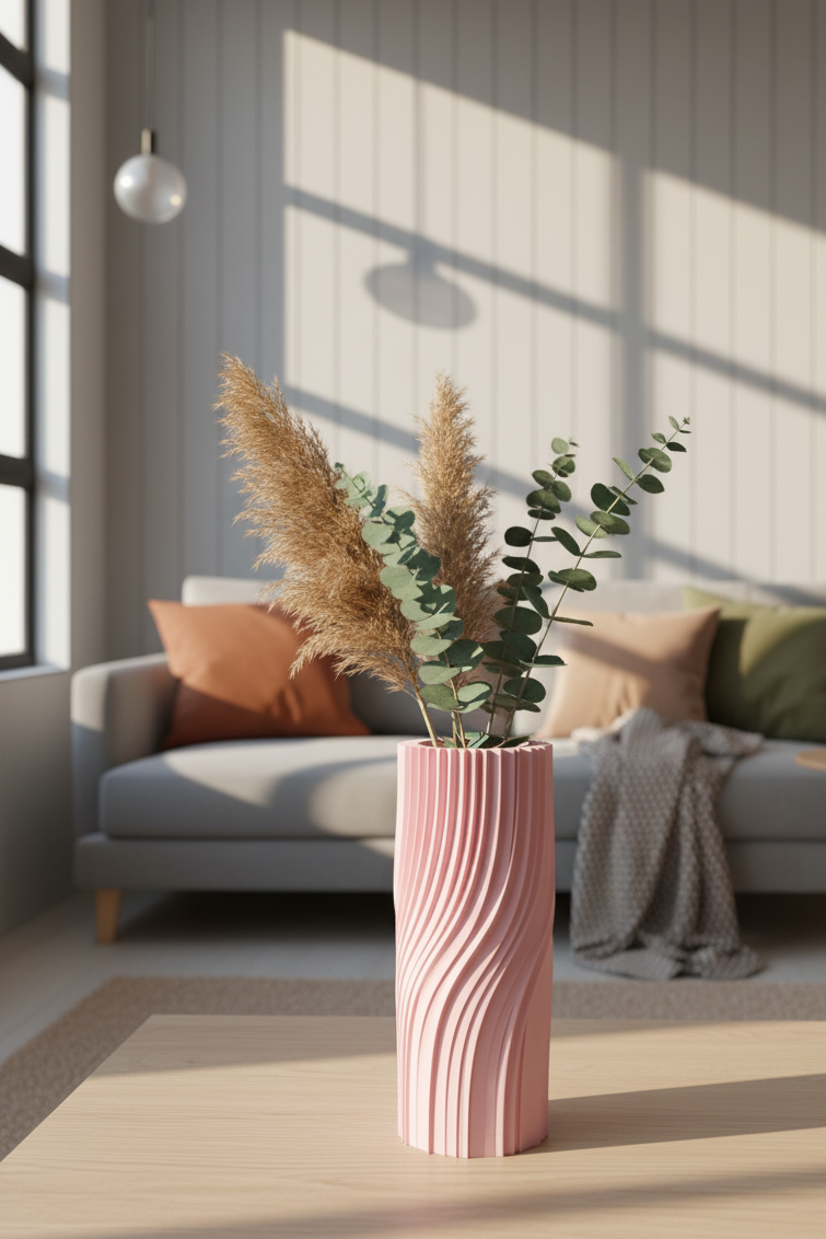 Jarrón minimalista ondulado,18cm | Florero escultural estilo nórdico