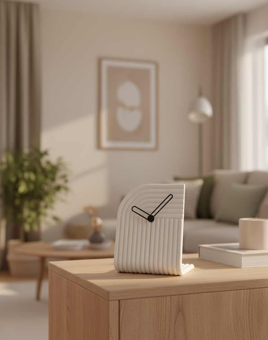 Reloj de Mesa Curvo con Textura 3D | Reloj Minimalista para Escritorio u Oficina | Varios Colores