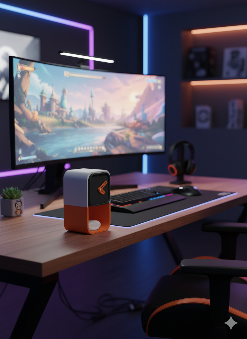 Reloj de Mesa Vertical Impreso en 3D: Diseño Moderno y Colorido con caja secreta trasera.