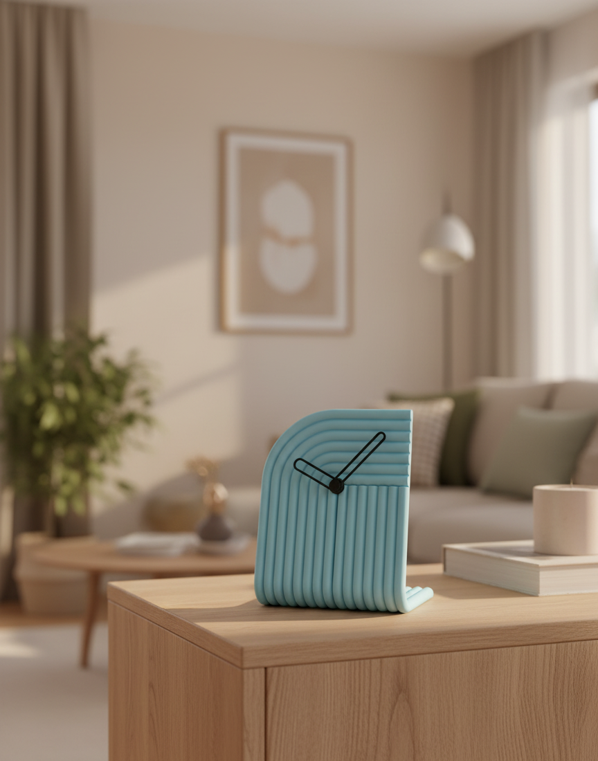 Reloj de Mesa Curvo con Textura 3D | Reloj Minimalista para Escritorio u Oficina | Varios Colores