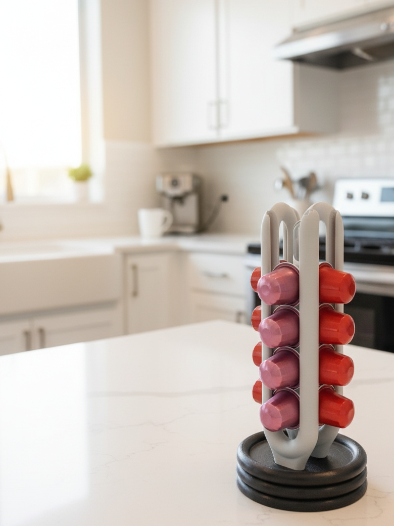 Organizador de cápsulas de café | Soporte vertical impreso en 3D para cápsulas tipo Nespresso | Accesorio moderno para cocina