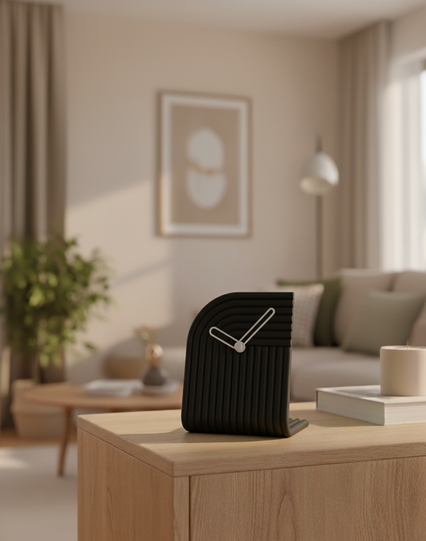 Reloj de Mesa Curvo con Textura 3D | Reloj Minimalista para Escritorio u Oficina | Varios Colores