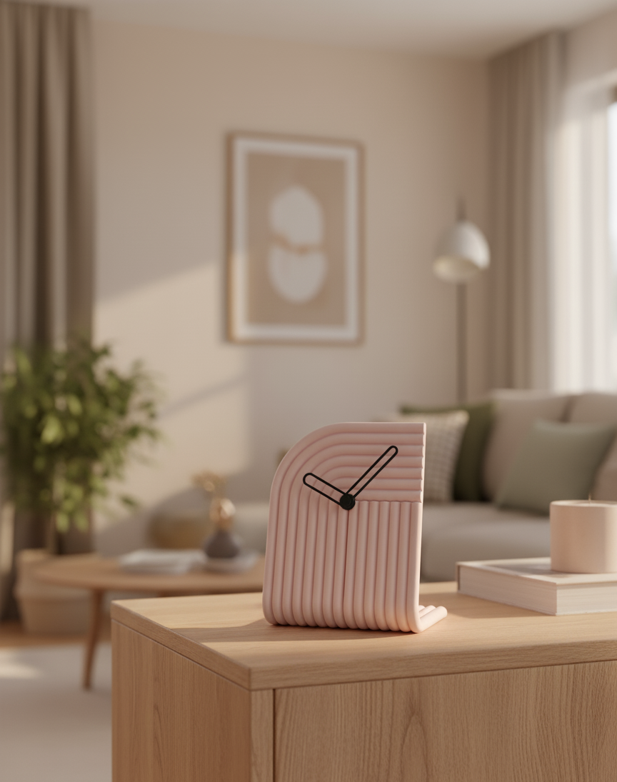 Reloj de Mesa Curvo con Textura 3D | Reloj Minimalista para Escritorio u Oficina | Varios Colores